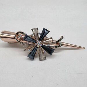 Vintage Rose Gold Hair Clip With Rhinestone & Gemstone Floral Design
